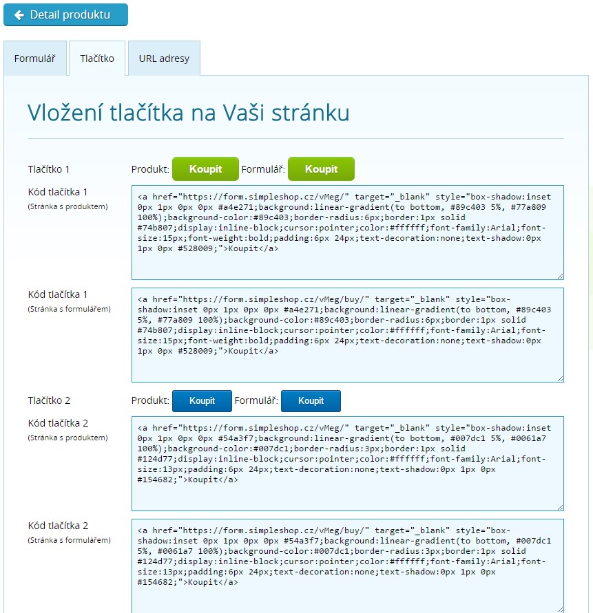 Vložiť tlačidlo na stránku